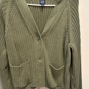 GAP Green Ribbed Knit Cardigan Sweater